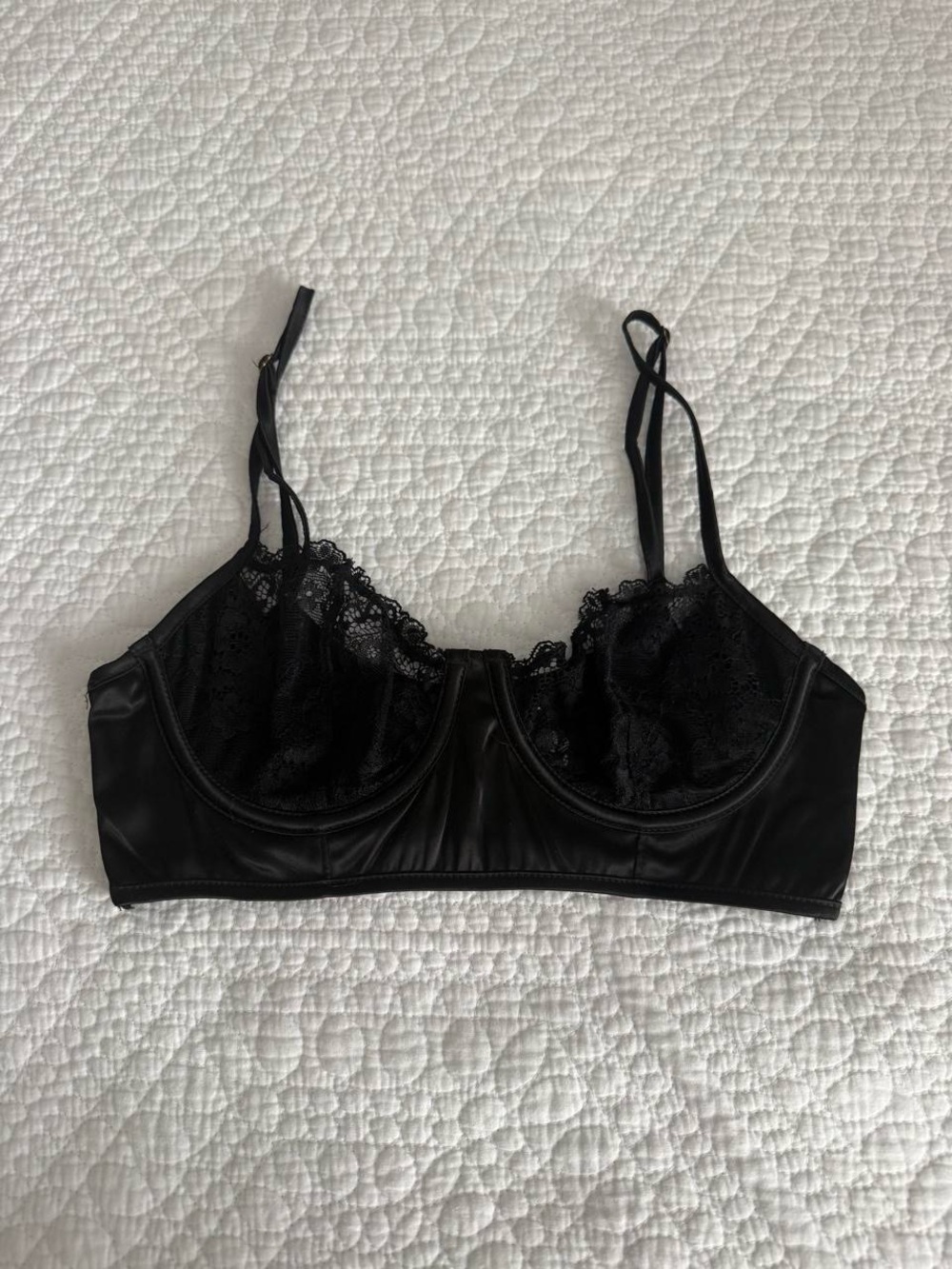 Black Lace Satin Bralette with adjustable straps XS